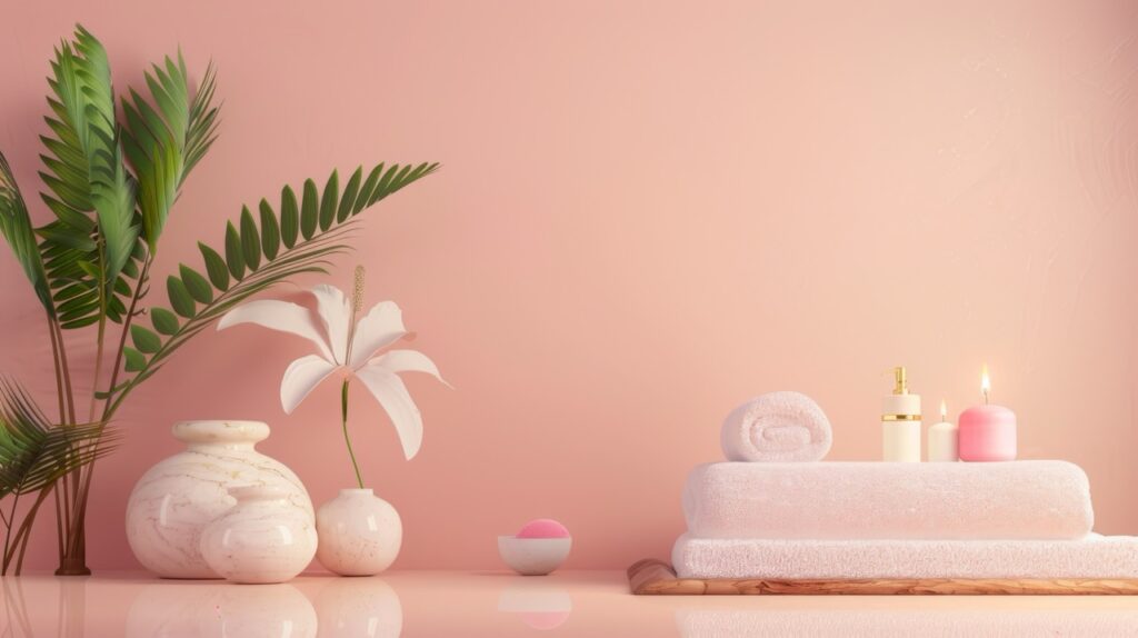 Pink wall with vase white flowers — Rika Beauty & Spa, Uluwatu