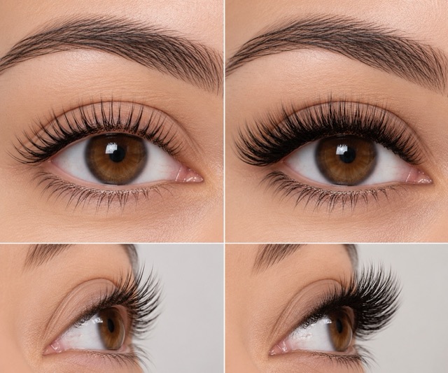 Side-by-side comparison of natural lash lift versus lash extensions